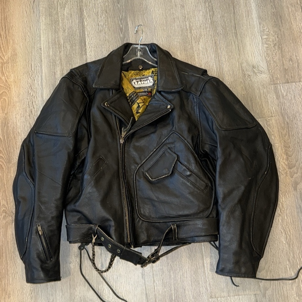 Vintage Pro Sports black leather heavy motorcycle bike moto jacket coat size 48